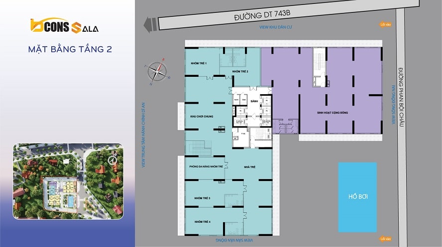 Mặt bằng tầng 2 dự án Bcons Sala