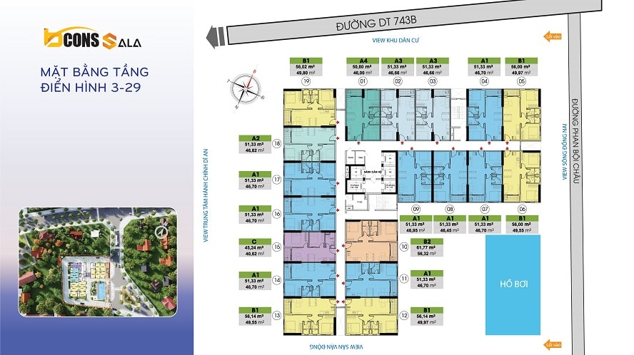 mặt bằng tầng điển hình dự án căn hộ Bcons Sala