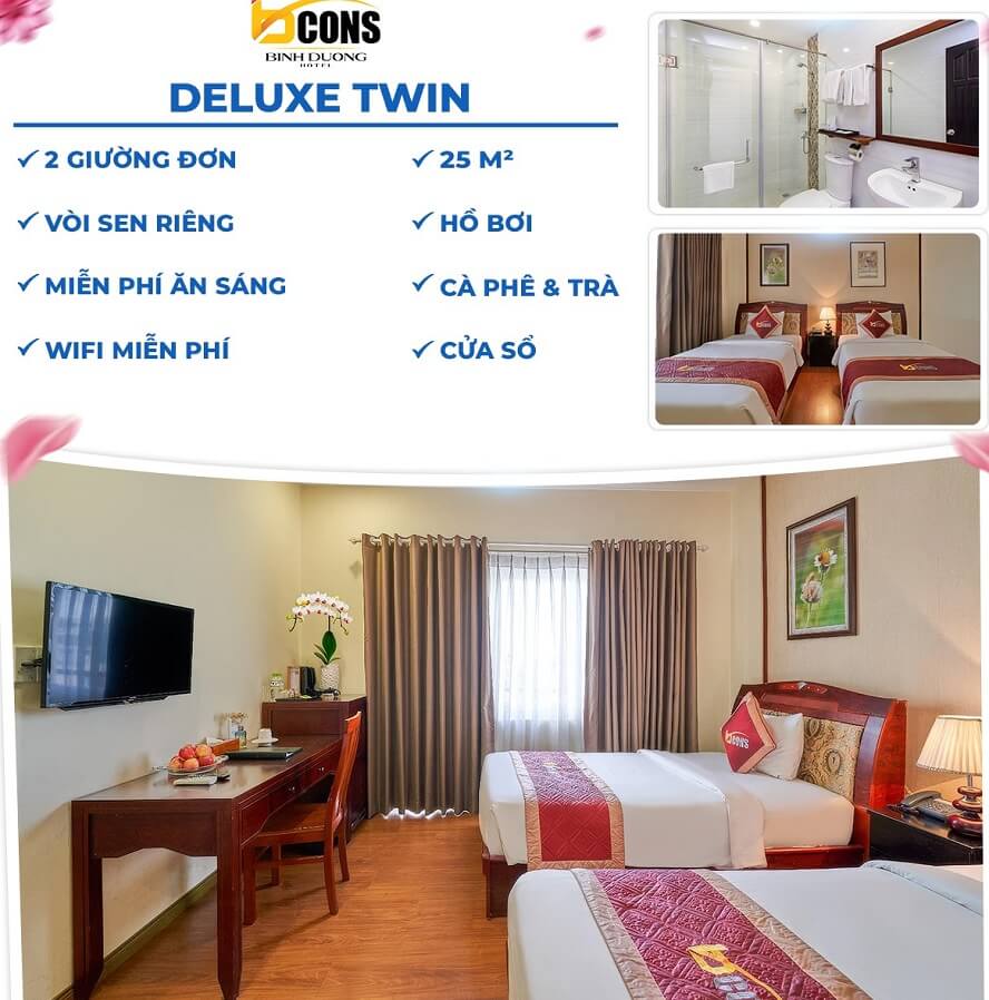 Deluxe 2 giường đơn Bcons Hotel Bình Dương