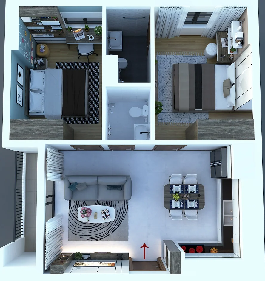mẫu 3d căn hộ Bcons Suối Tiên